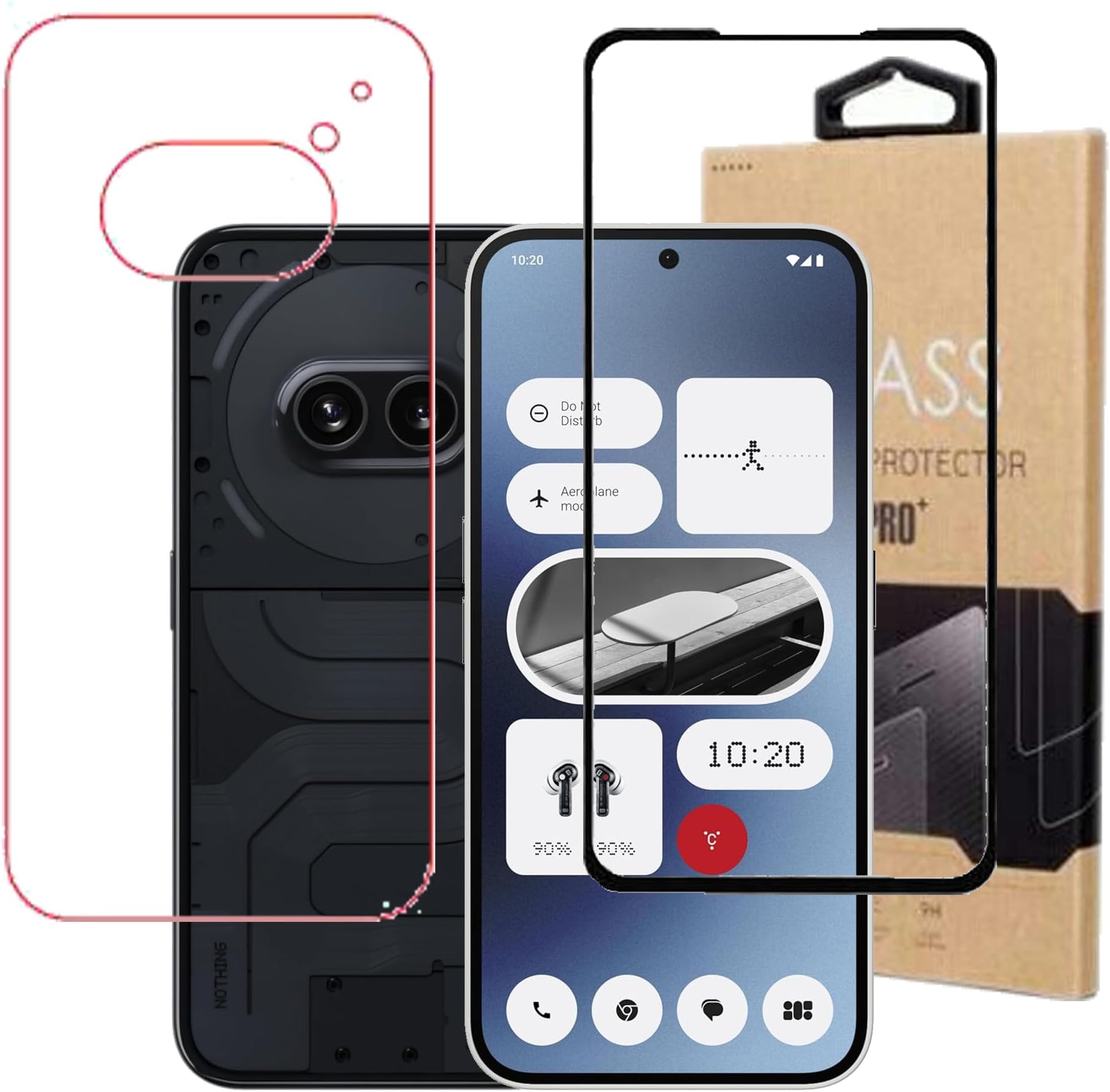 9H hardness front & back tempered glass (Black) and back screen guard for Nothing Phone 2A.
