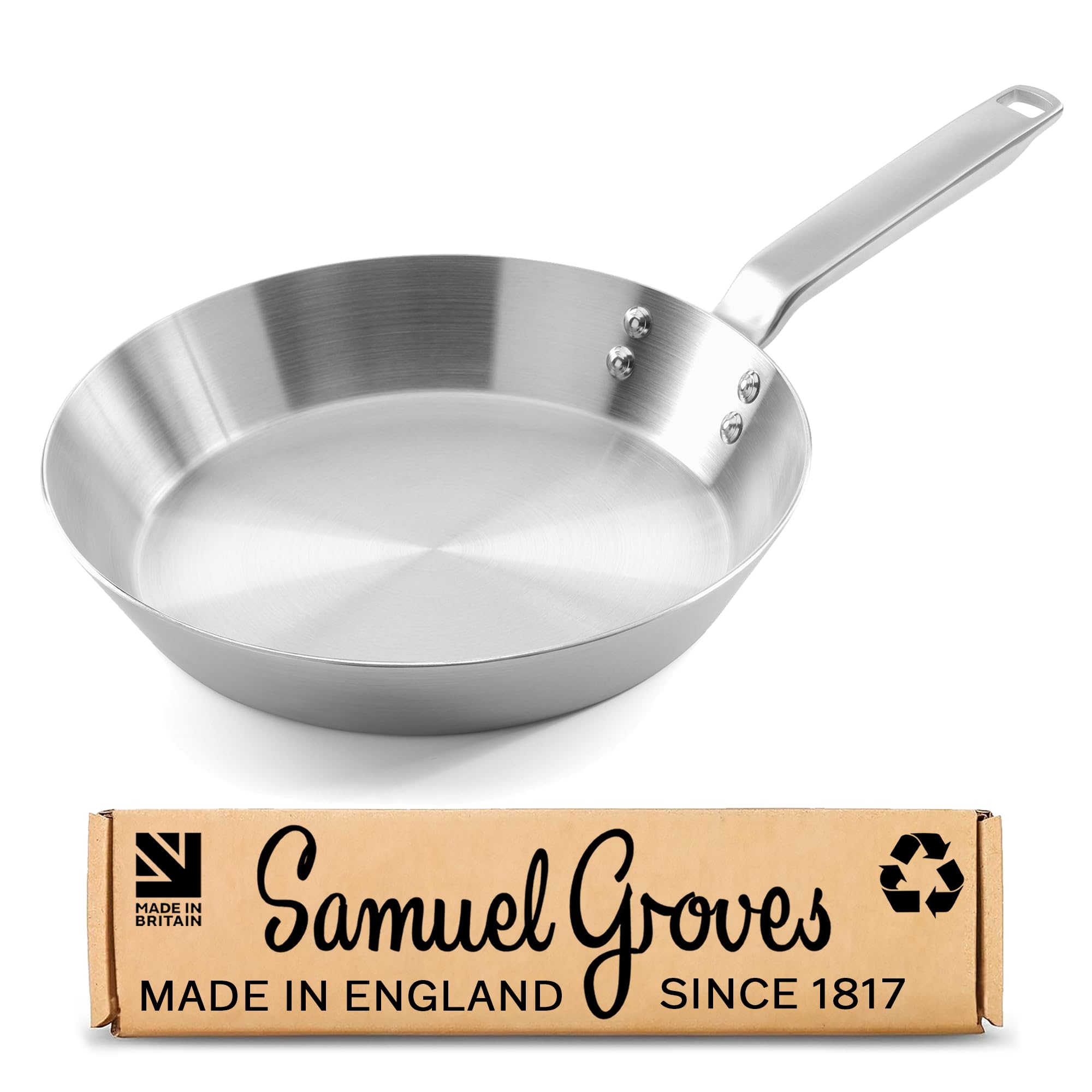Samuel Groves 26cm Stainless Steel Frying Pan - Tri-Ply Fully Clad, PFAS-Free, Induction, Gas & Oven Safe - Professional Uncoated Skillet - Made in UK Since 1817 - Britain's Oldest Cookware Brand