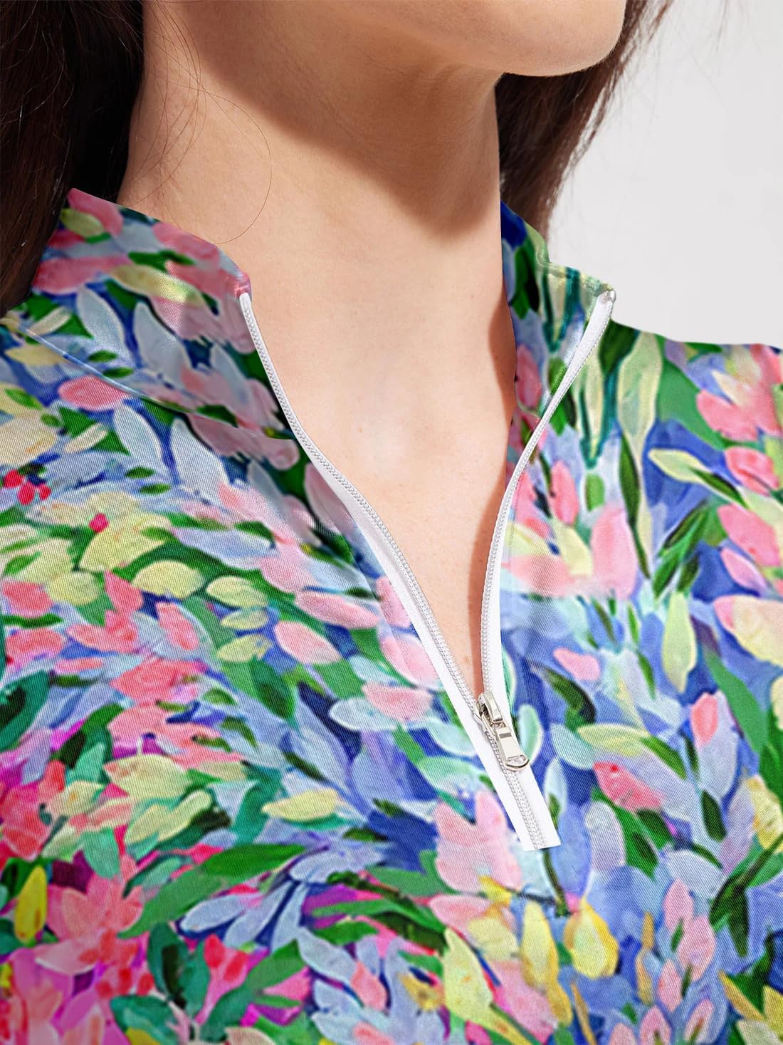 Women's Golf Shirts Sleeveless Printed Polo Shirt for Women Quick Dry Quarter Zip Stand Collar Tee Shirt Workout Top