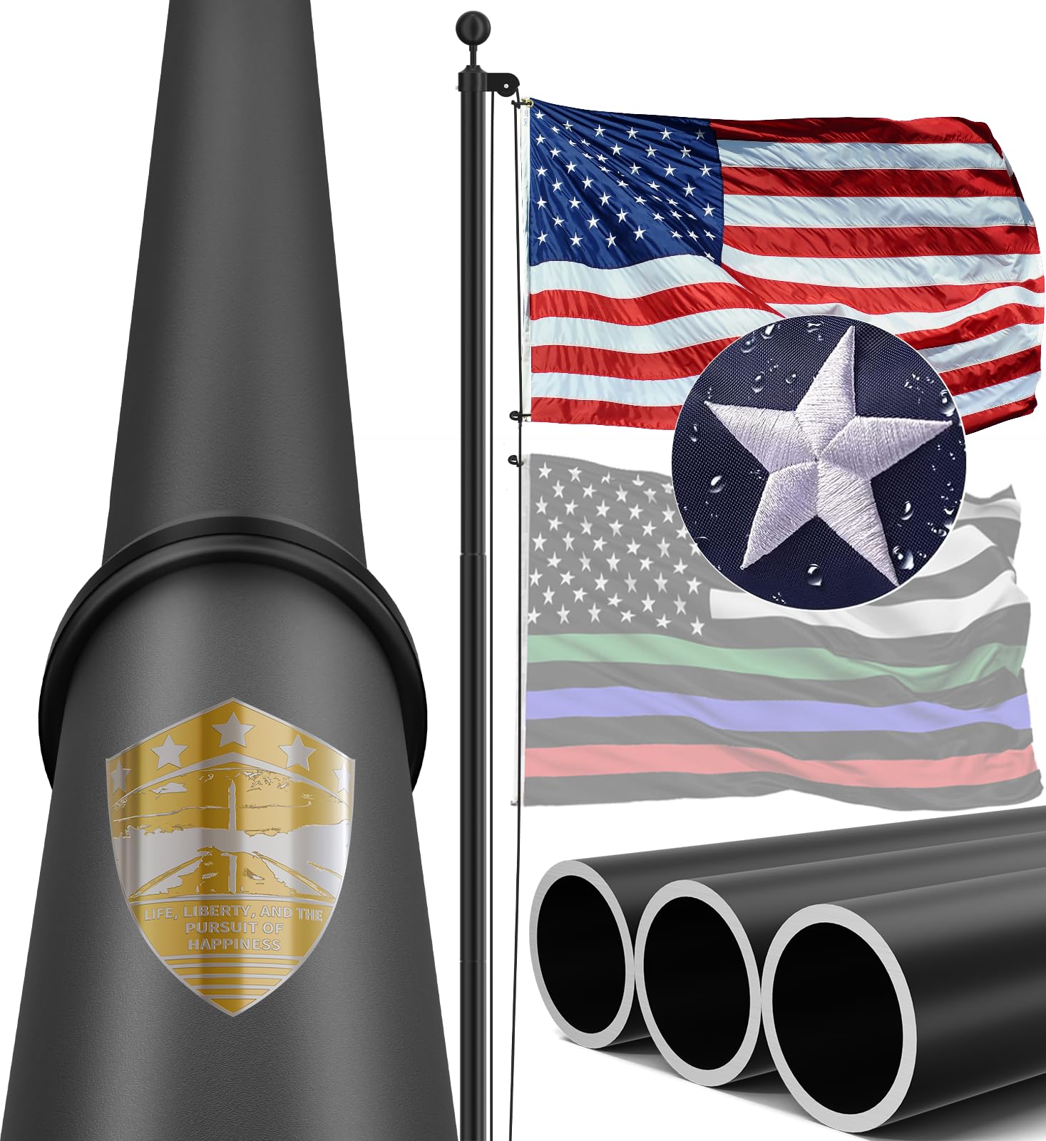 25FT Heavy Duty Flag Pole – 2.7" Bottom Tube,100MPH Wind-Tested,Aluminum Residential Flagpole Kit with USA Flag & Complete Hardware,Tapered Design | Great for Patriotic Displays & Gift Giving