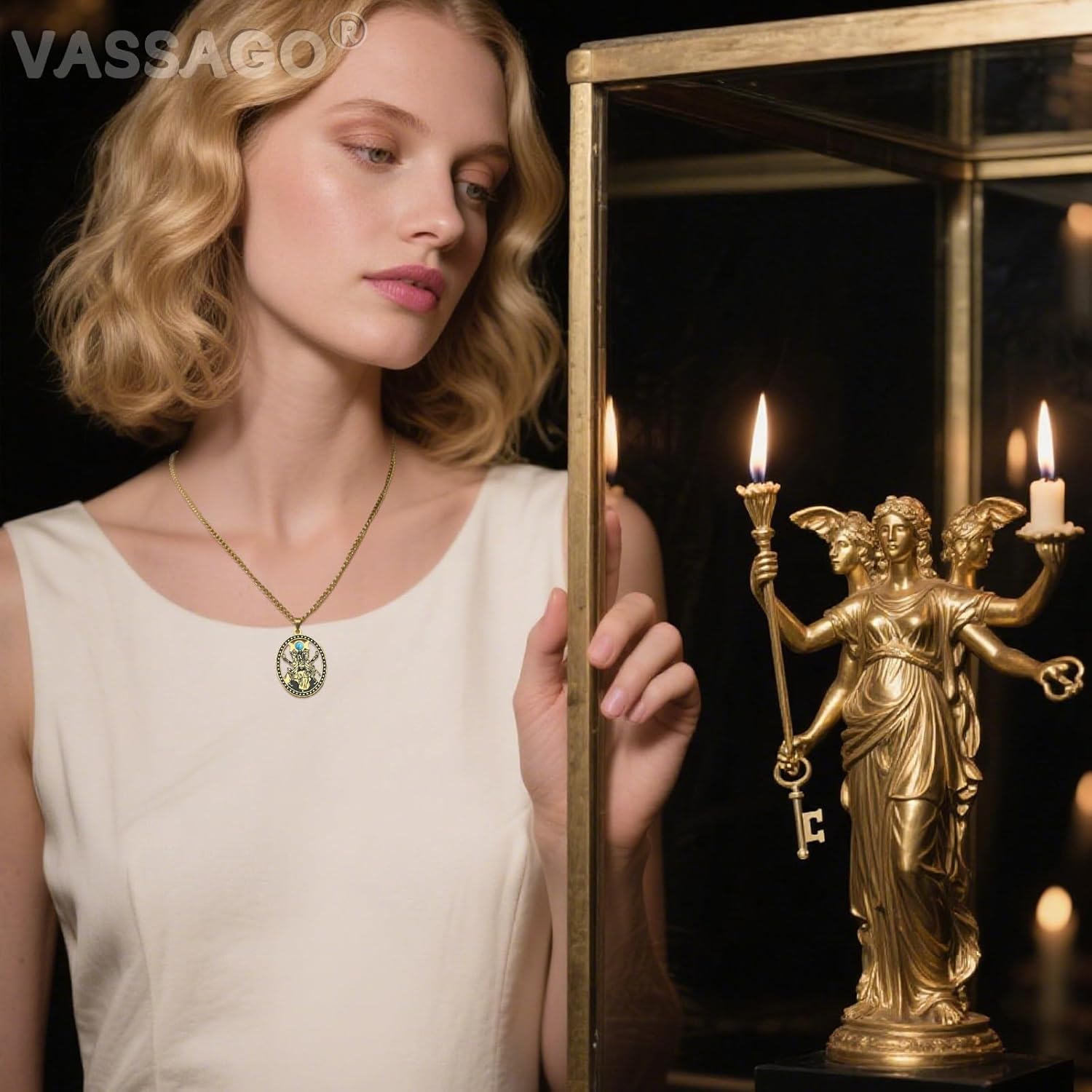 VASSAGO Hecate Necklace Stainless Triple Moon Goddess Necklace Hekate Pendant Pagan Witchy Jewelry Gifts For Women - Image 2