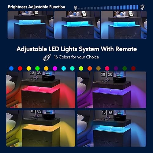 Miniatura 36 de Mesitas de noche LED, mesa auxiliar moderna con 2 cajones, muebles de dormitorio LED para dormitorio y sala de estar, gris 2-Gris,Gris,Negro,negro,