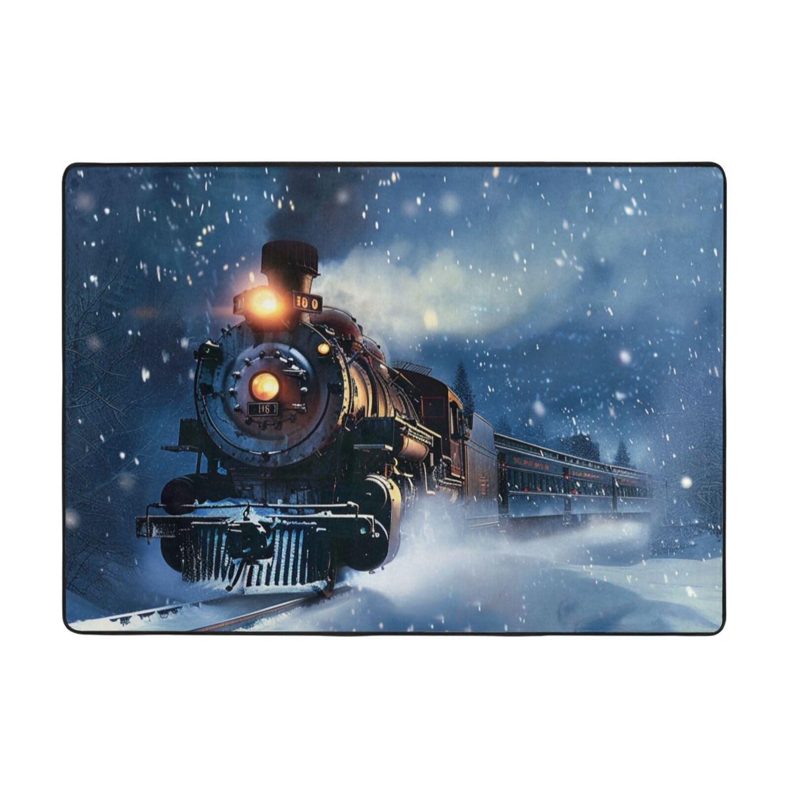 Tapis de sol en flanelle train de Noël pour réchauffer la chambre