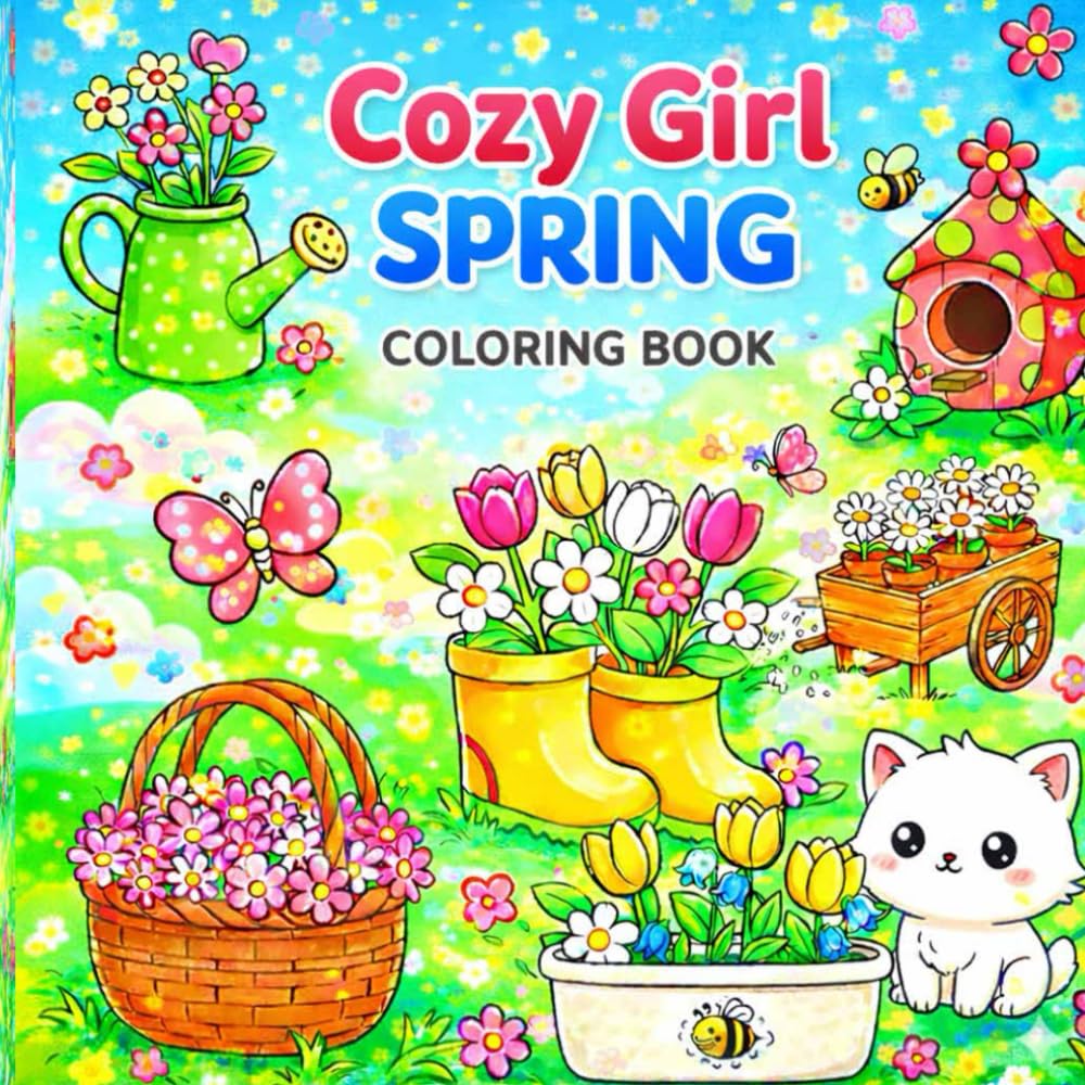 Cozy Girl Spring Coloring Book: Cute and Cozy Spring Coloring Pages for Relaxation, Mindfulness, and Stress Relief