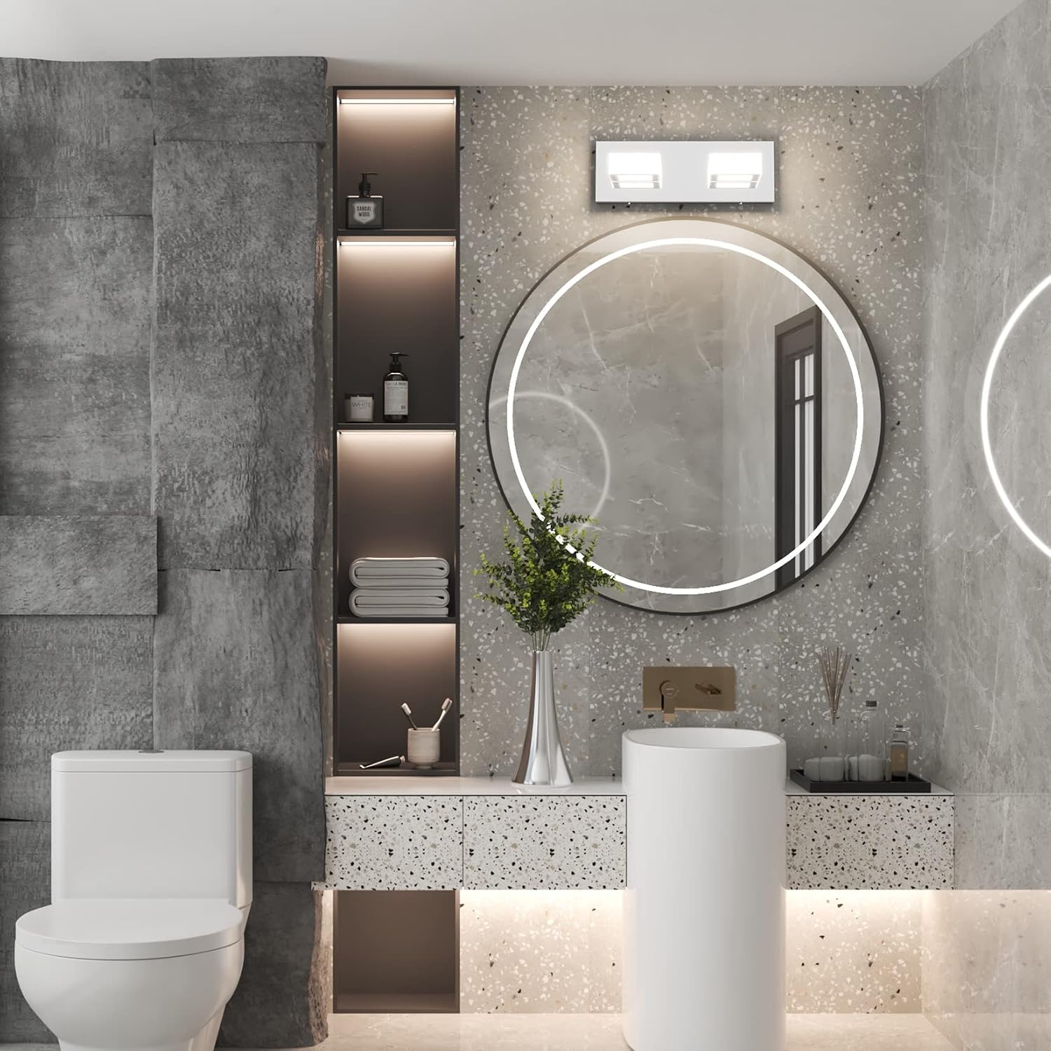  Modern Chrome Vanity Light 2 Light Acrylic Stainless Steel Chrome Bathroom Lighting Fixtures Modern LED Vanity Light for Bathroom (Natural White Light 4500K) thumbnail