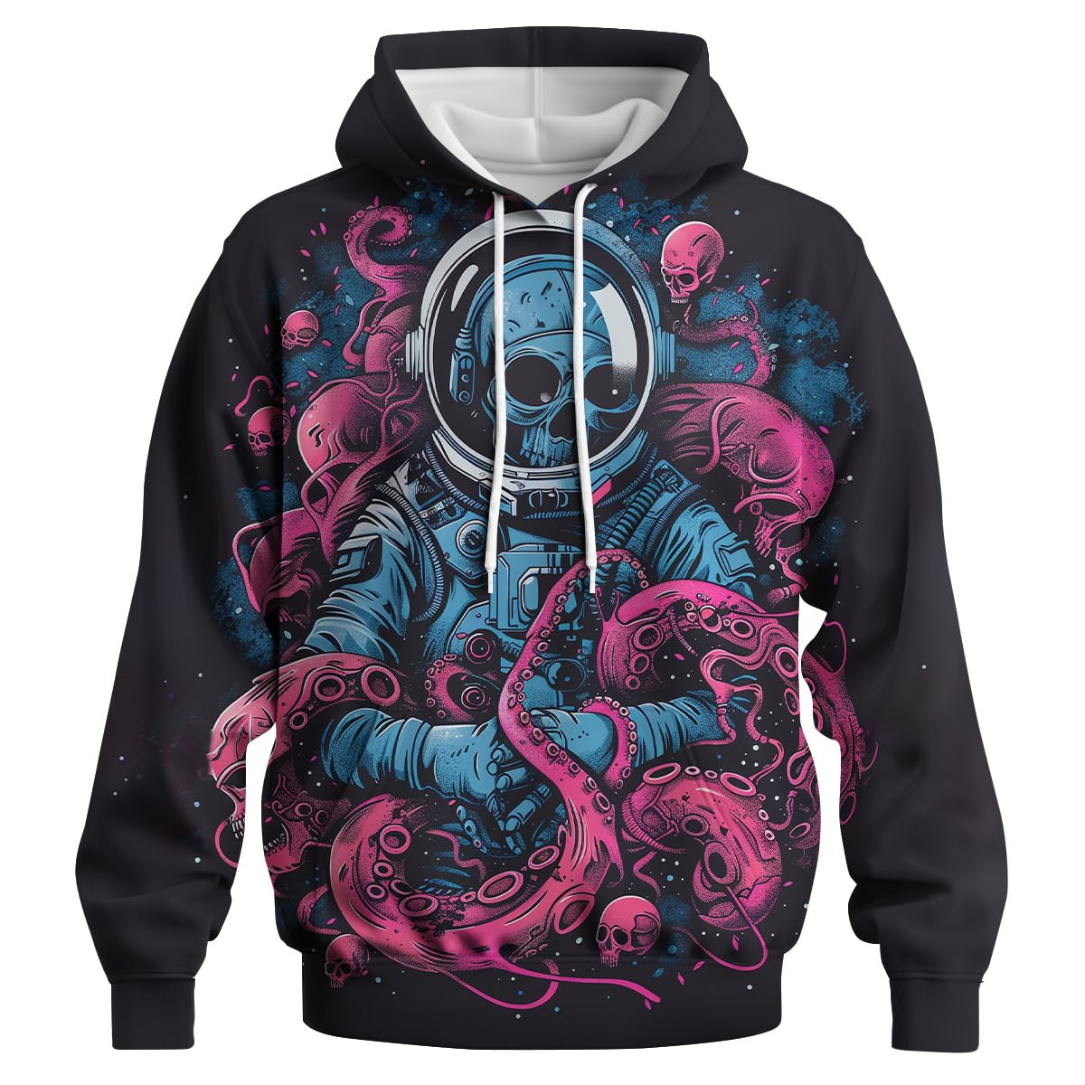 Felpa con Cappuccio Novelty Spaceman Skull Printed Hoodie per Sport