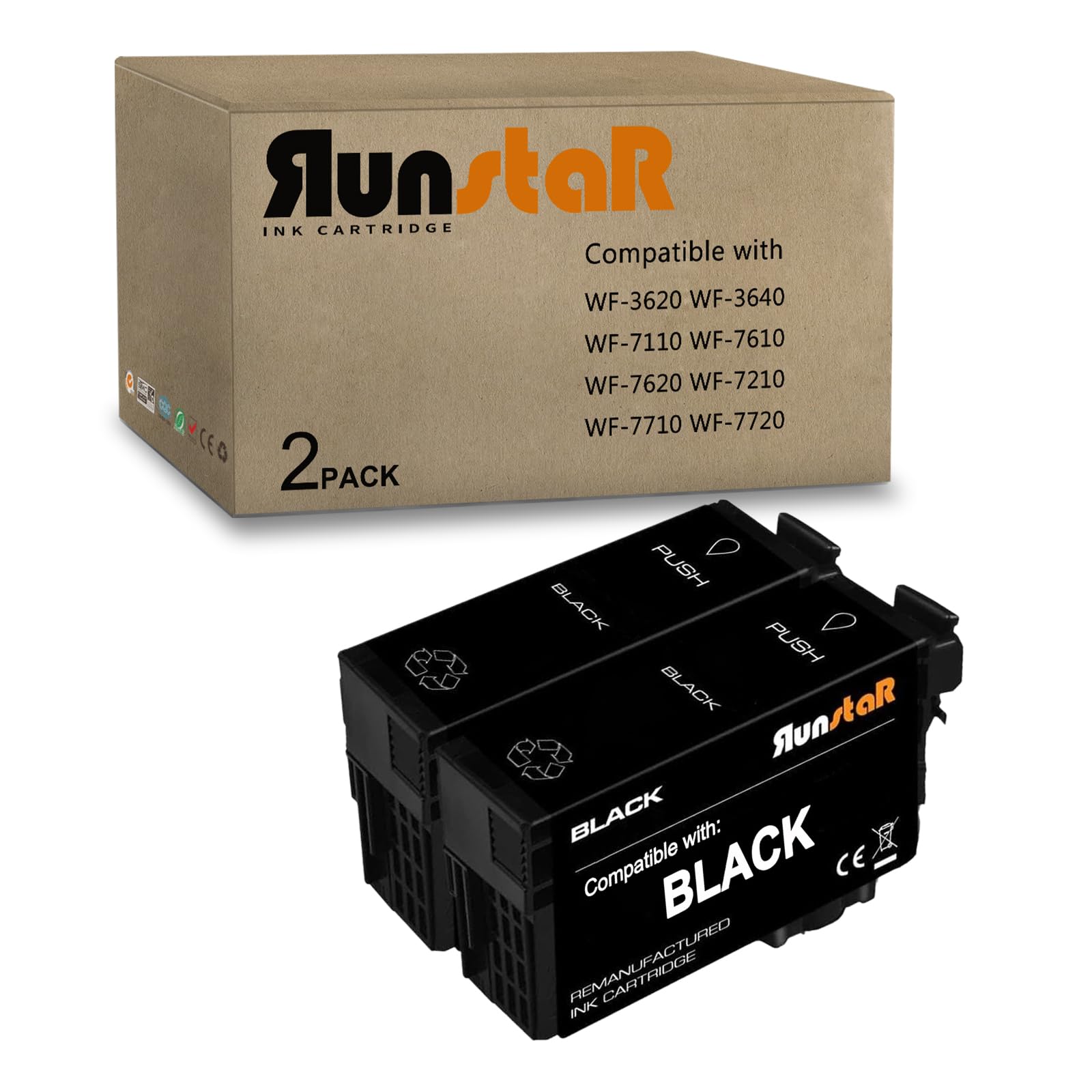 Run Star Compatible with 252XL T252XL Black Ink Cartridge Remanufactured for Epson 252XL T252XL for Espon Workforce WF-3620 WF-3640 WF-7110 WF-7610 WF-7620 WF-7210 WF-7710 WF-7720 Printer (2 Black)