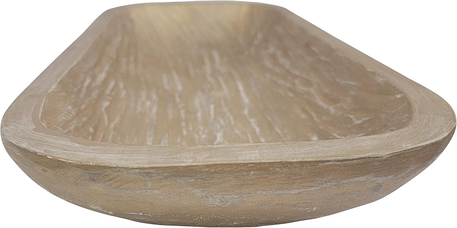 BNDPLUS Antique Natural Gold Vintage Wooden Dough Bowl For Home Decor, Large Bowl For Holding Candles, wicker Rattan Balls, Bread, Dough, Fruits & Others L19 X W8 X H3 inches: Home & Kitchen