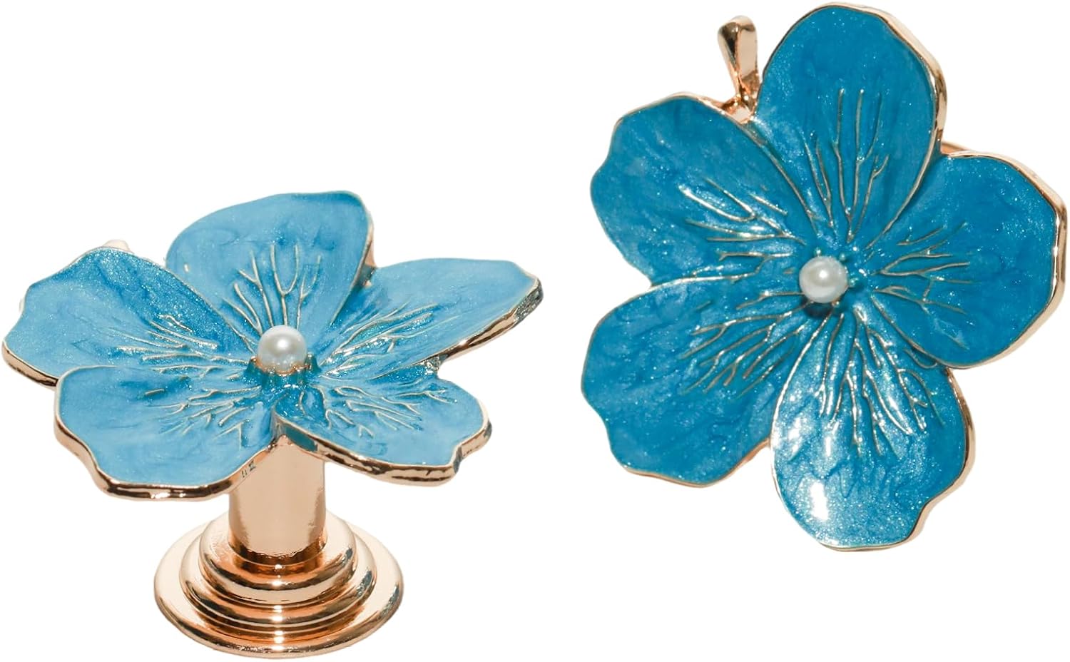 2 PCS Blue Flower Knobs(Five-petaled) for Dresser Drawers,Decorative knobs with 2 Kind Screws，Size 1.7inch