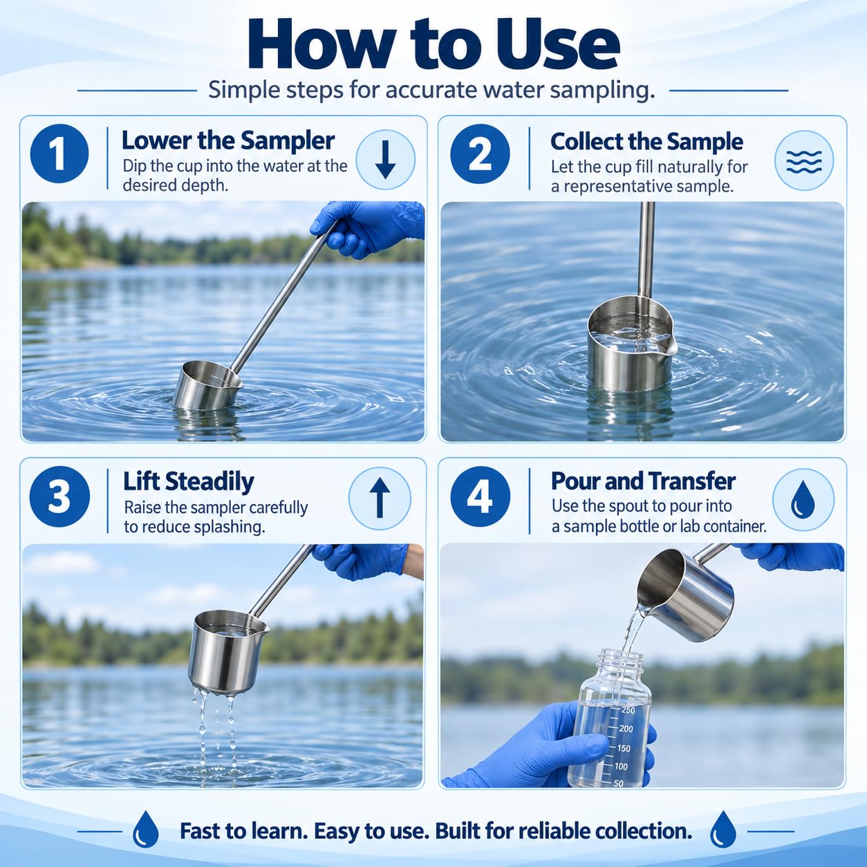 Muestreador De Agua De Acero Inoxidable De 250 Ml, Cucharón Para Muestreo De Agua Con Mango De 1 M, Varilla De Muestreo De Agua Y Cucharón Para Líquidos De Alta Resistencia, Para Recolección De