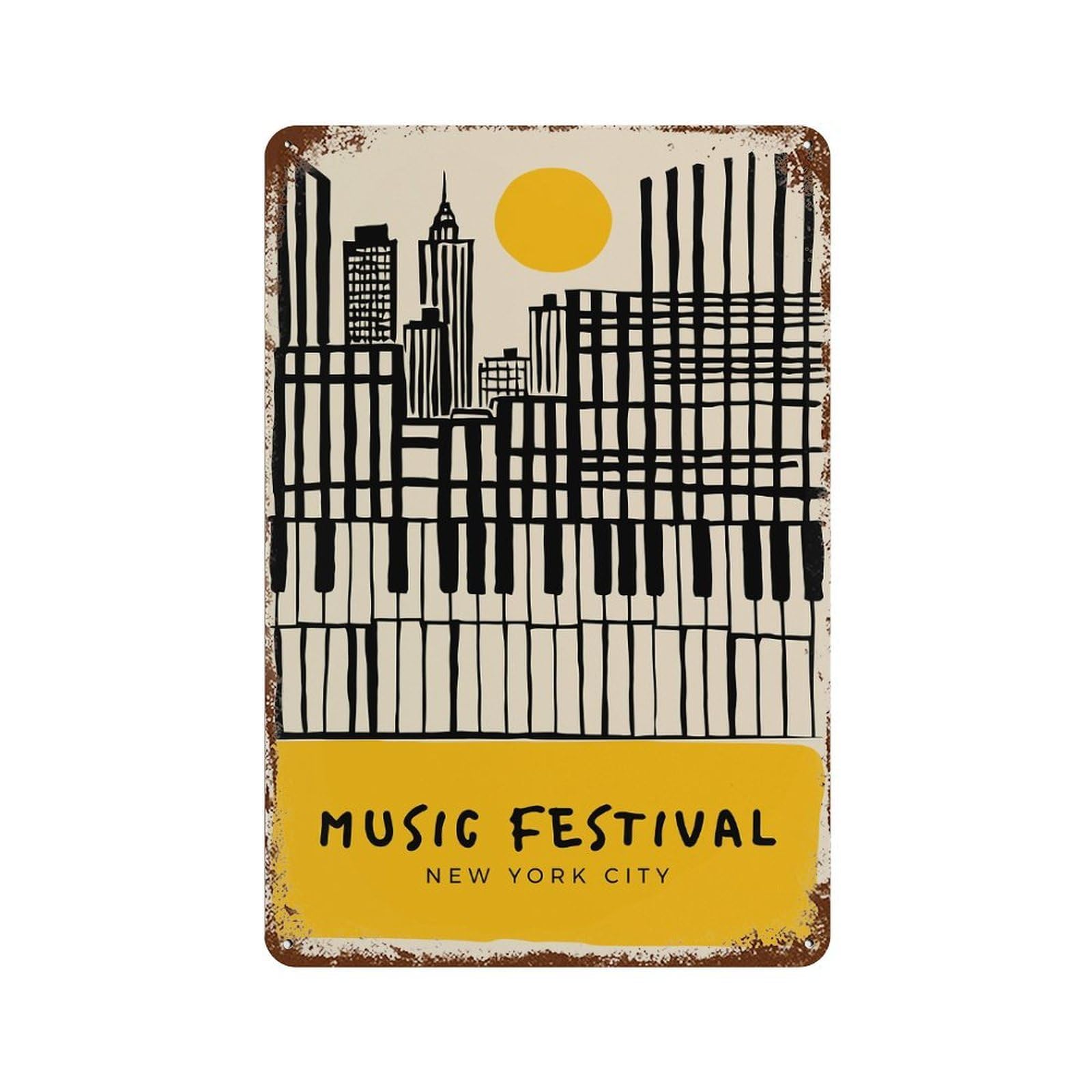 Rust Effect Music Festival New York City Poster Aged Metal Wall Plaque 11.8"x7.9", Shabby Chic Decor for Living Room, Hallway And Home Decor