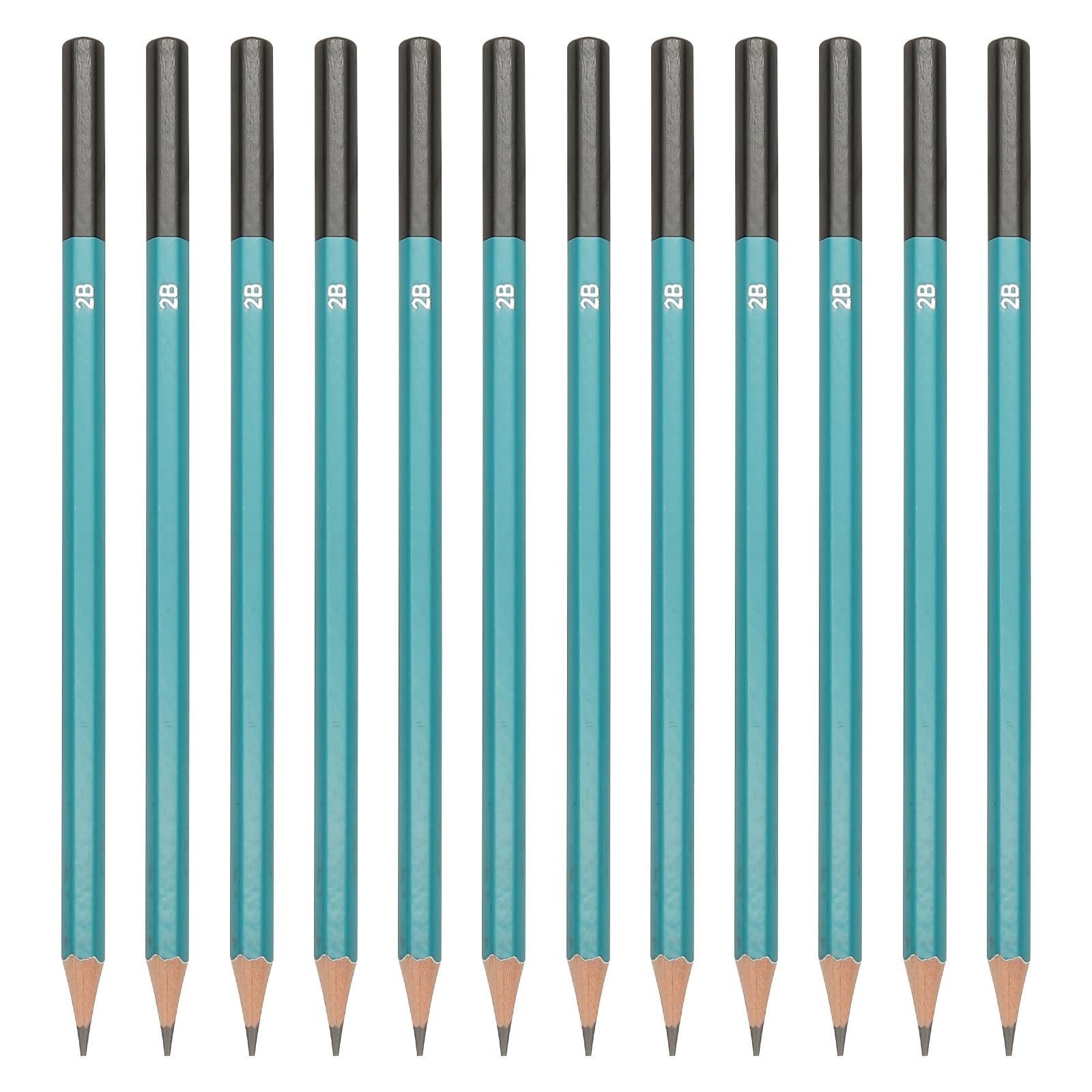 PATIKIL 2B Drawing Pencils for Sketching, 12PCS Sketch Pencils for Drawing Art Pencils Graphite Wood Pre-sharpened for Drawing Sketching Artist, Hexagonal, Black Refill, Green/Black Pole