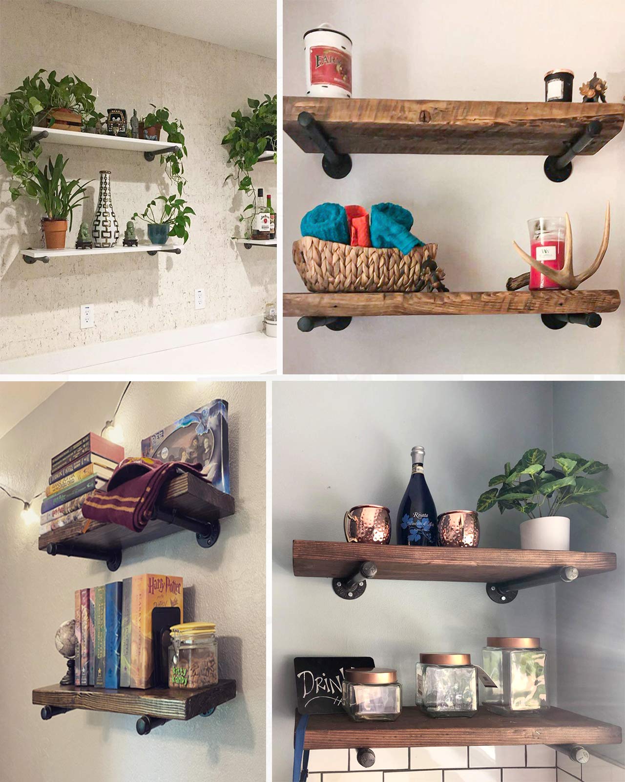 LuckIn 8Inch Pipe Shelf Brackets for Floating Shelves, Unique Industrial Style, Gold Bronze, 6