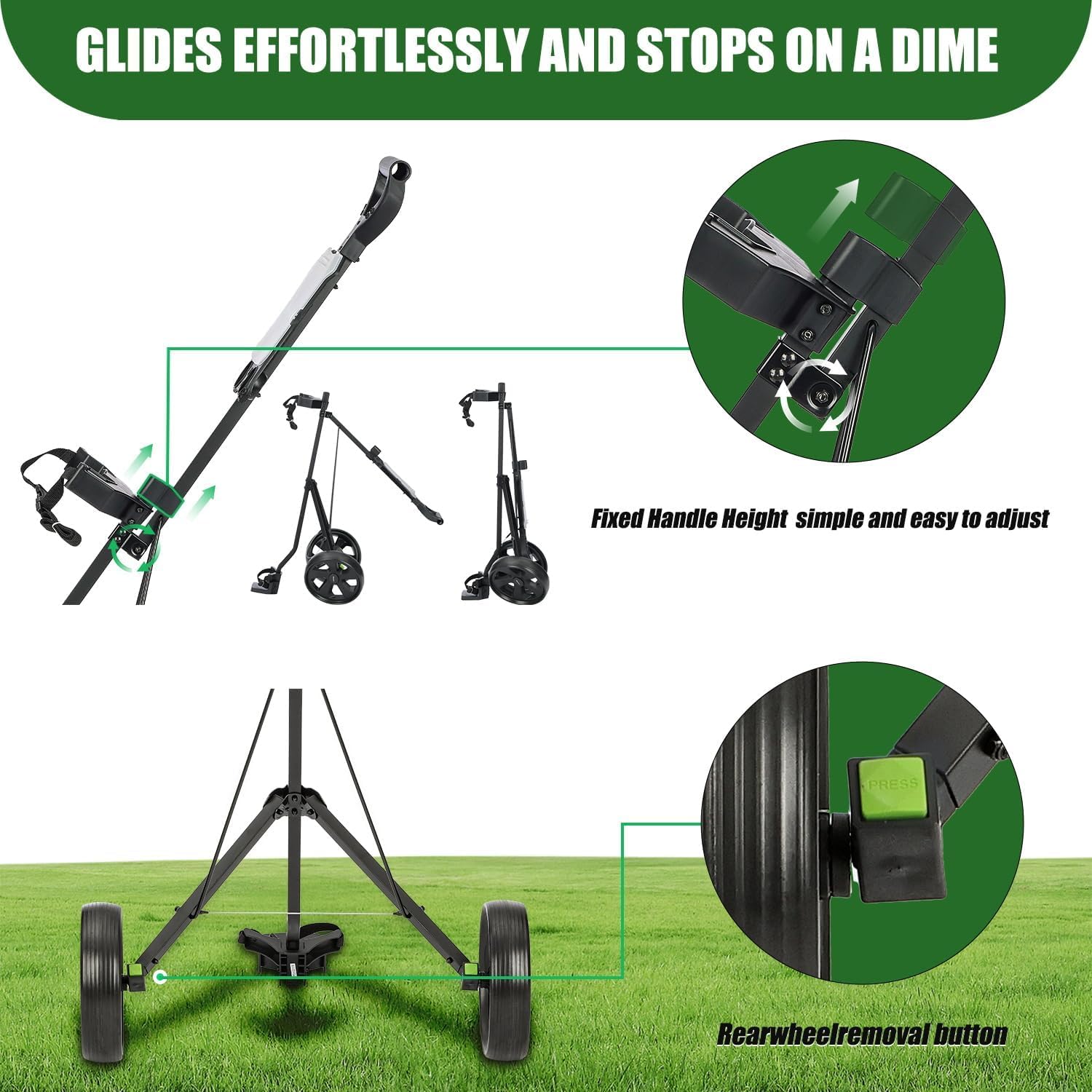 XDriveMax GC01 - Carrito de Golf de 2 Ruedas, Carrito de Golf Plegable para Palos de Golf, Carrito de Golf Ligero y Plegable