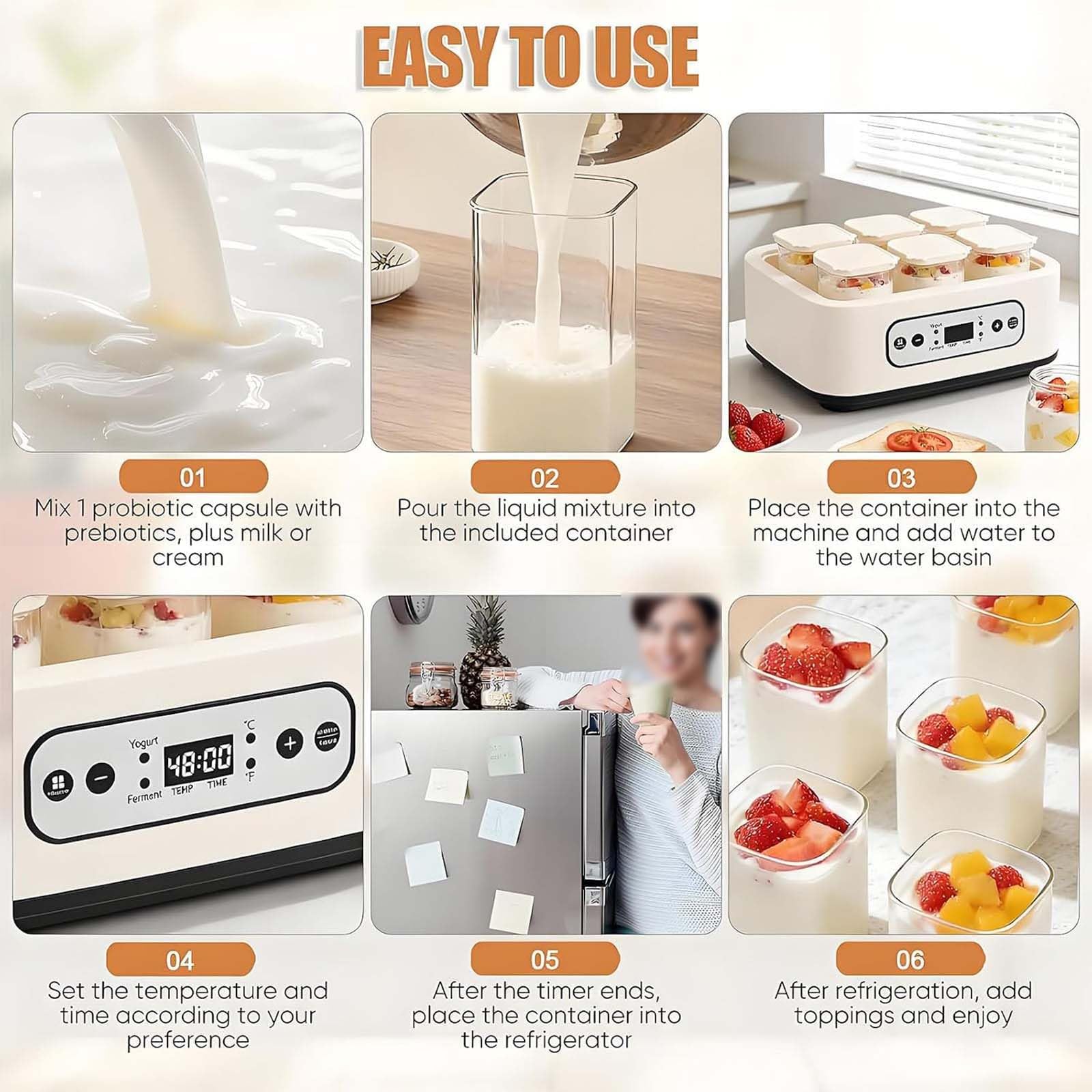 Yogurtiera con 6 barattoli da 250 ml, Yogurtiera digitale da 1,5 L