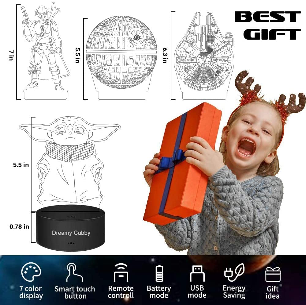 Star Wars 3D lampada,Luce Notturna Giocattolo With Four Pattern and 7 Color Change Decor Lamp - Regali perfetti per i Fan di Star Wars Mens Ragazzi e Ragazze Pasqua Decorazioni Pasquali