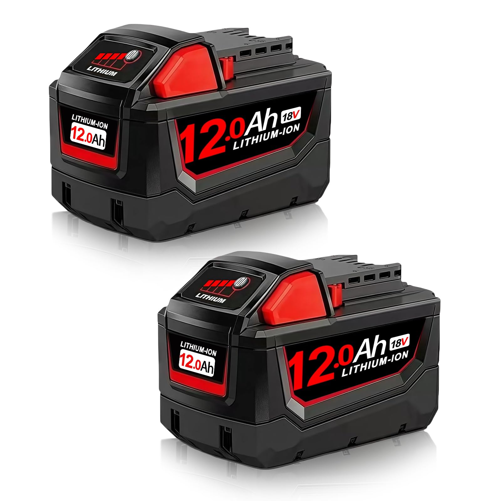 2X M18 18V 12.0Ah Li-ion Replacement for Milwaukee Battery Compatible with Milwaukee M18 Battery 48-11-1820 48-11-1840 48-11-1850 2646-60 with LED Indicators for Cordless Power Tools (M18*2)