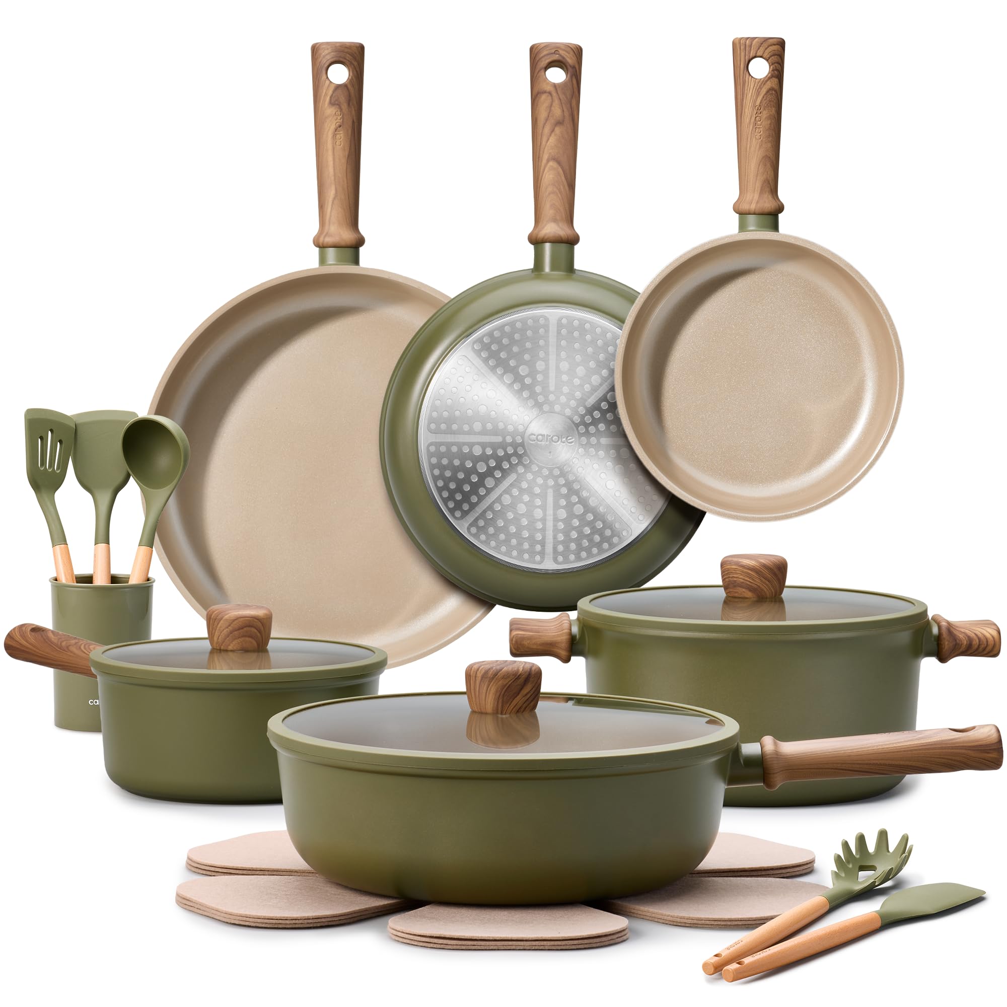 21pcs Ceramic Cookware Set, Pots and Pans Set, Green