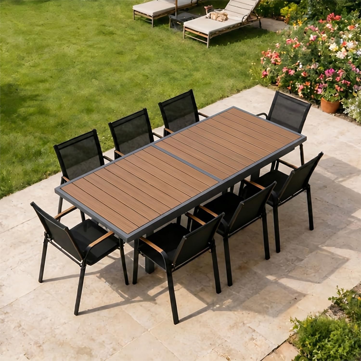 Concepto de fábrica mesa de jardín extensible Nido aluminio y madera 8 plazas | PASO DE 90 A 180 CM RÁPIDO: Bandeja eucalipto certificada FSC, estructura ligera anticorrosión
