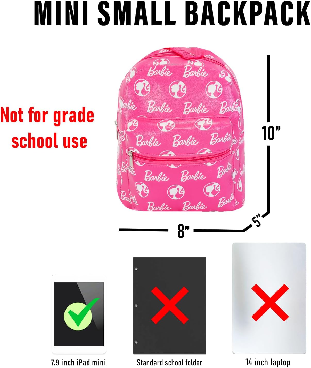 Barbie Mini Backpack for Kids Set - 10” Faux Leather Barbie Backpack with Front Pocket Plus Unicorn Button | Barbie Backpack Bundle for Girls