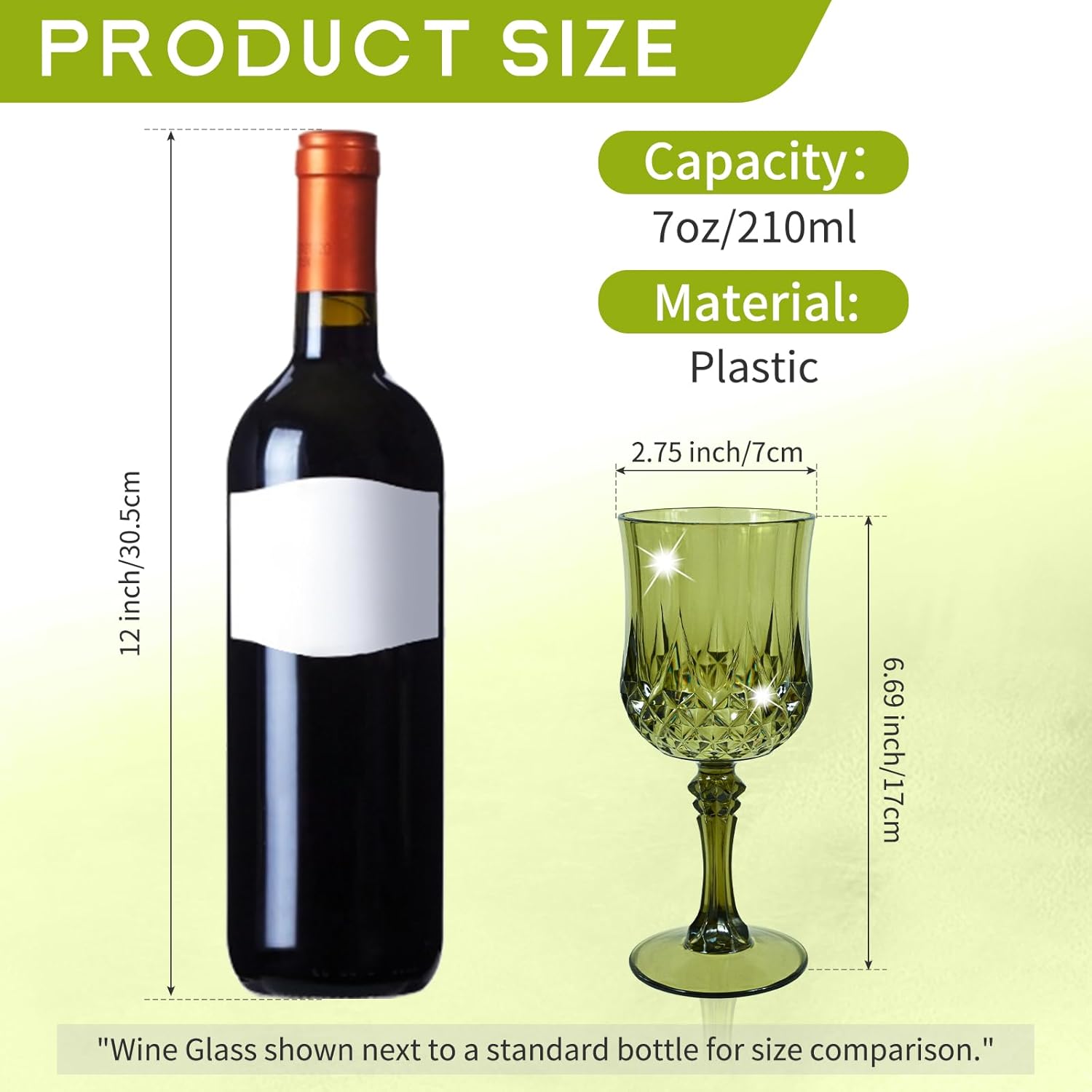 48 Pcs Dark Green Plastic Wine Glasses, Plastic Goblets for Parties, Vintage Wine Glasses Bulk, Reusable Drinking Glass, Drinkware Cups for Wedding Party Reception Event Supplies