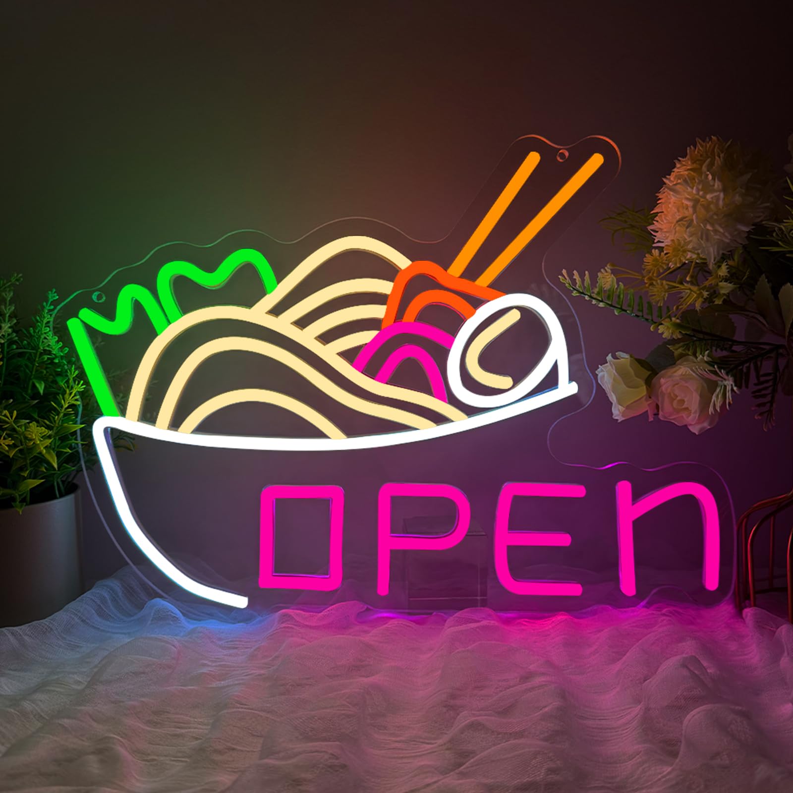 Open Neon Sign Ramen Bowl Neon Signs Noodle LED Sign for Wall Decoration Food USB Light for Kitchen Restaurant Japanese Noodles — image 1