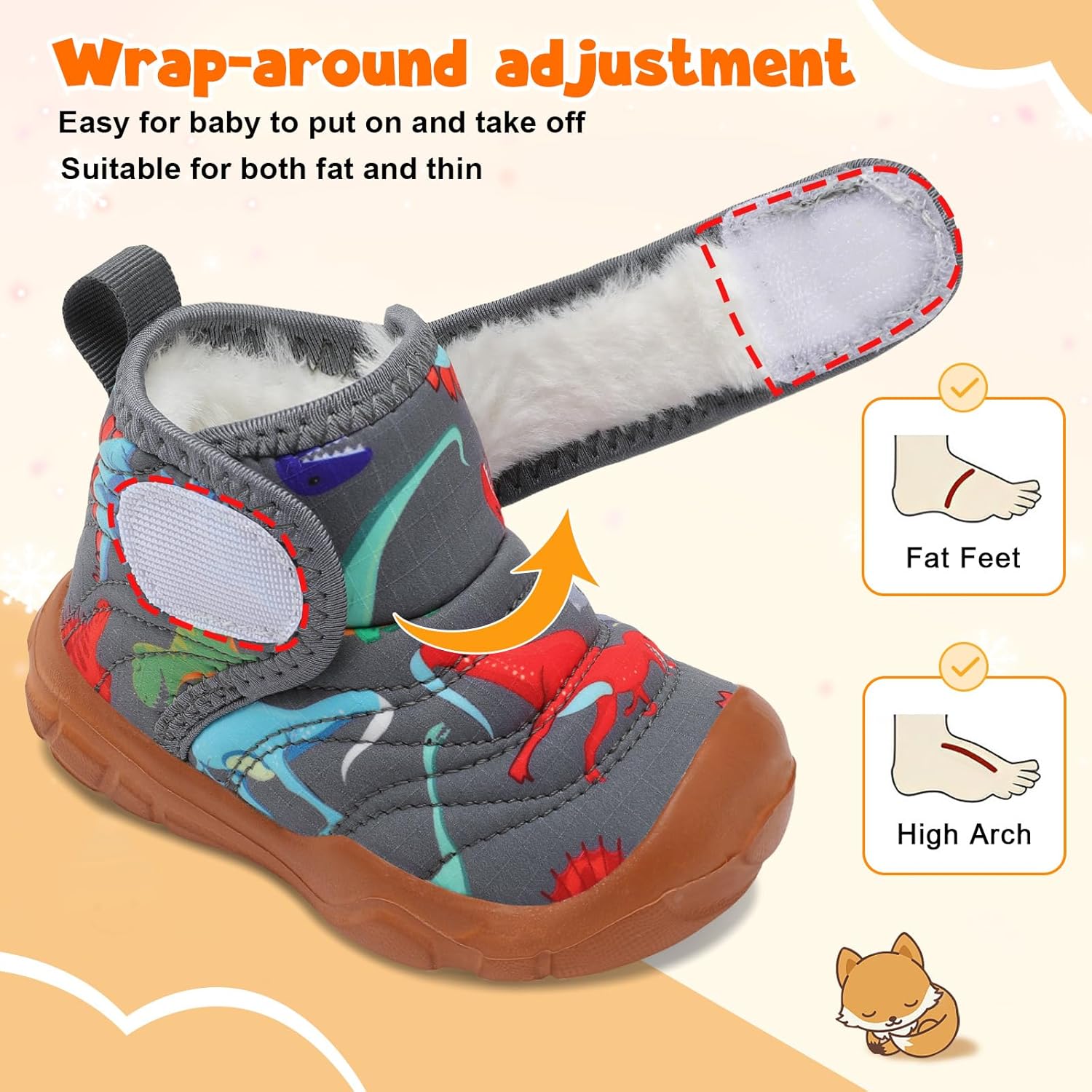 FEETCITY Baby Winter Warm Shoes Cozy Fleece Snow Boots Boys Girls Infant First Walking Shoes Water Resistance Booties - Image 4