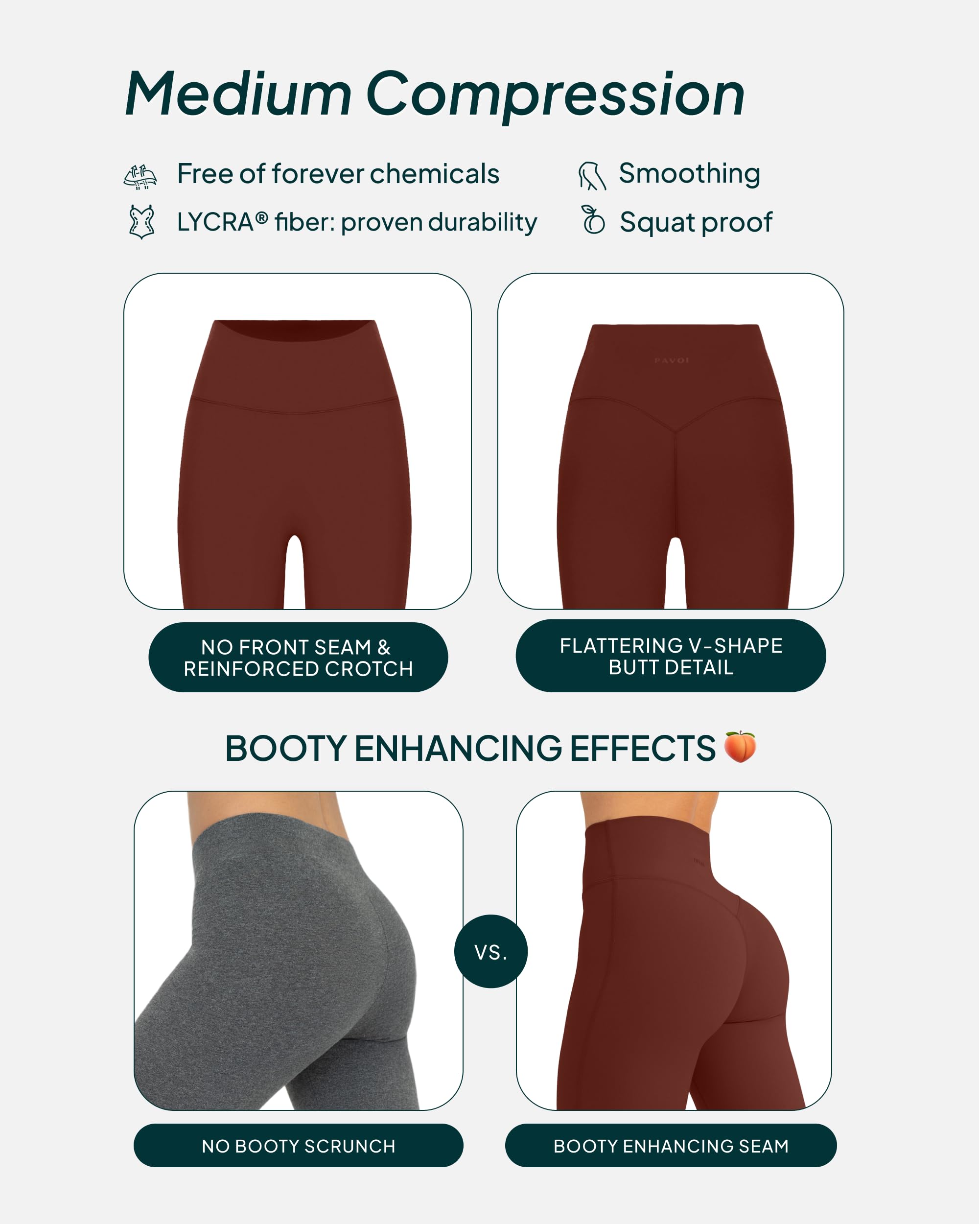 PAVOI ACTIVE FlexFlow - Leggings morbidi da allenamento da donna, a vita alta, senza cuciture anteriori, leggings da palestra e yoga