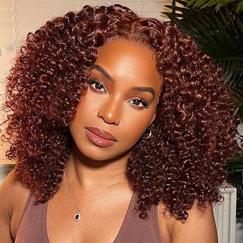 FASHION IDOL Deep Curly Bob Echthaarperücke Kurze lockige Lace Front Perücke für