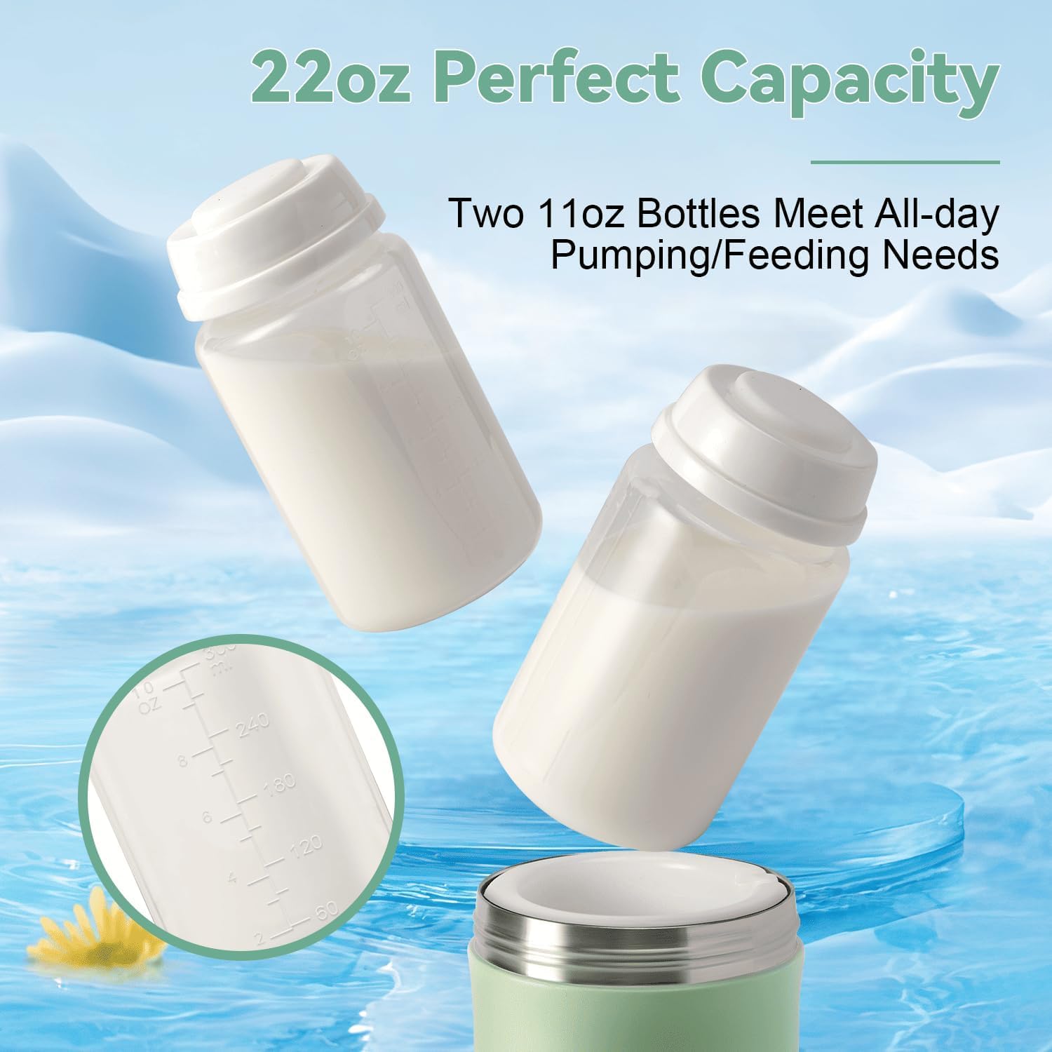 Glaciere Lait Maternel, Grande Capacité de 620ml Portable Glacière Lait Maternel, Adapté à L'extérieur et aux Voyages, Réfrigération à 360°, Fraîcheur 24Heures, Comprend Deux Biberons
