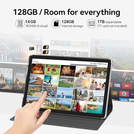 Android 15 Tablet,128GB ROM 14GB RAM,10inch 4G Phone Tablet,5G WiFi+Cellular, Octa-Core, Dual Camera, GPS, BT 5.0,1TB Expand,FHD IPS,Incell Touch Screen,8000mAh, Face Unlock,Tablet with Keyboard