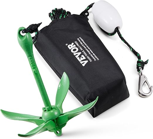 VEVOR Kayak Anchor Kit, 3.5 lb Paddle Board Anchor Kit with 26.2 ft/8 m Rope and Buoy, Folding Small Boat Anchor with Storage Bag and Snap Hook, Kayak Accessories for Kayaks, Small Boats, Canoes