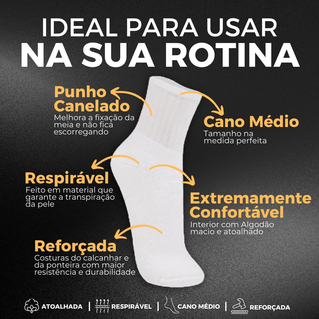 Kit 12 Pares de Meia Cano Médio Trifil Sola Atoalhada Algodão Masculino Adulto em promoção! Veja a oferta e mais achadinhos de Moda íntima 5 Hoje é o melhor dia para comprar Kit 12 Pares de Meia Cano Médio Trifil Sola Atoalhada Algodão Masculino Adulto com aquele preço maroto! Promoção! Aproveite a oferta! 5