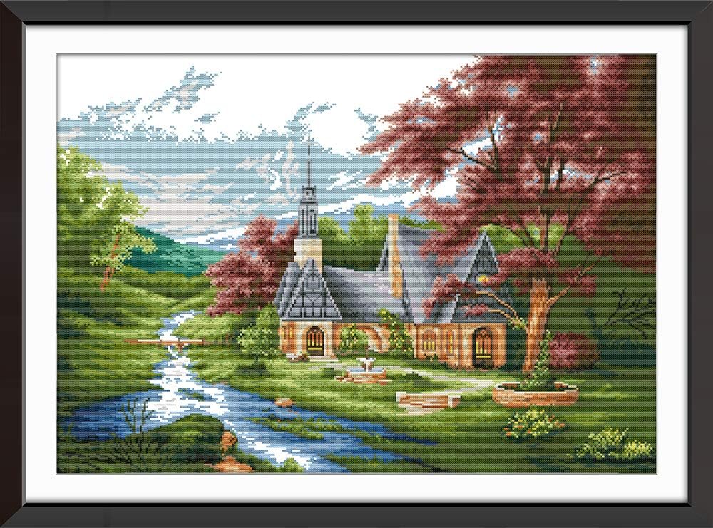 XDXART DIY Art Cross Stitch Kits for Beginners DIY Handmade Needlework Embroidery Set - Church 4，for Home Decoration Christmas Gifts (14CT White(62×46 cm))