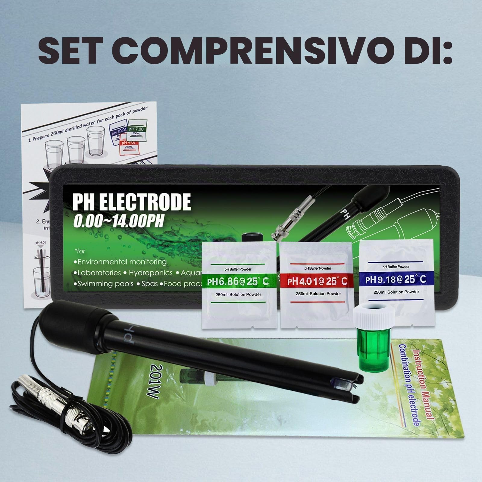 Lungo Corpo pH Elettrodo con BNC Socket Sonda 300cm Cavo 0-14pH per pH Metro, pH Controllore pH Dispositivo Economico Sensore