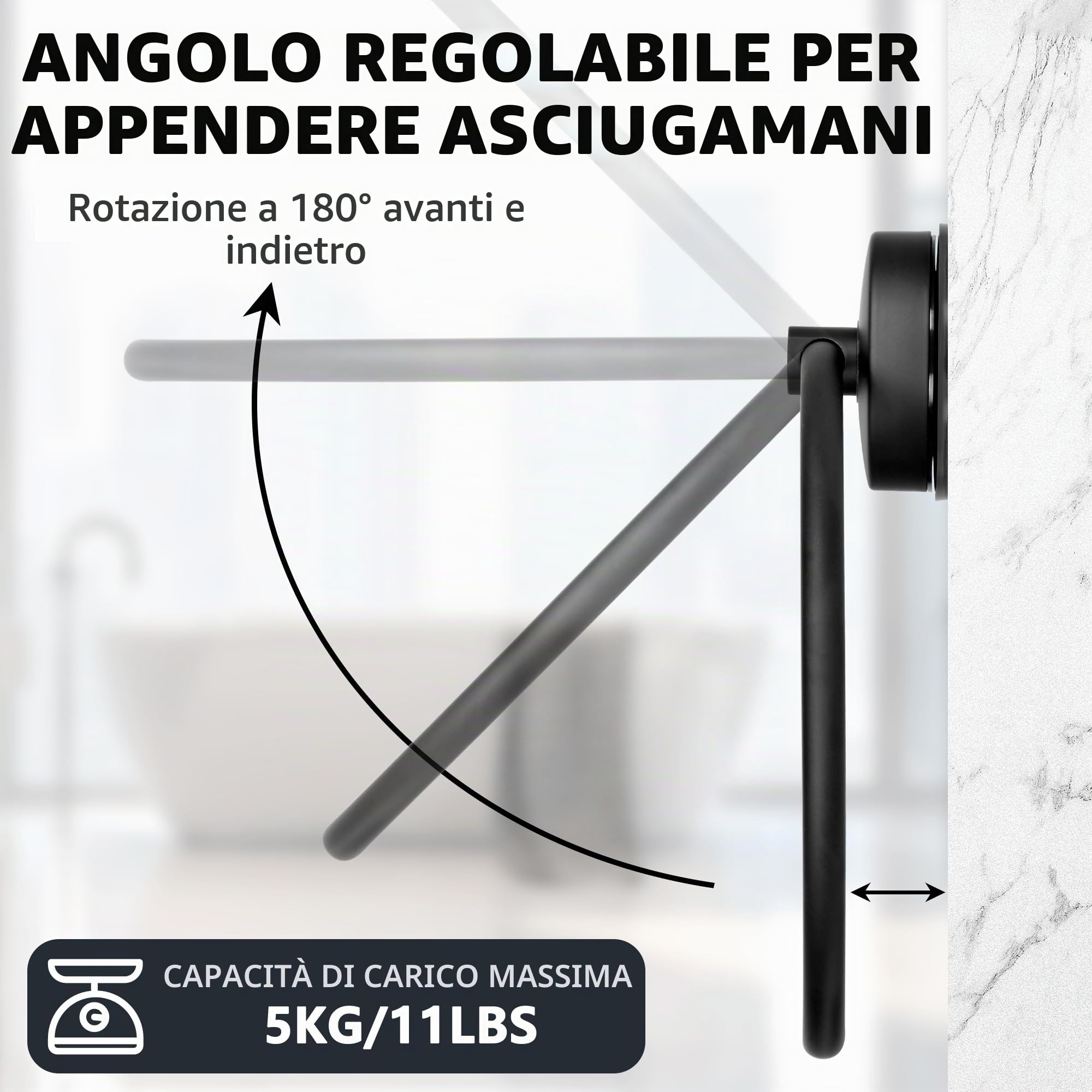 JOMOLA Anello Portasciugamani Nero Porta Asciugamani Ventosa Bagno Forte Anelli Portasciugamani Acciaio inossidabile Porta Asciugamani ad Anello da Parete Finitura Spazzolata 2 Pezzi