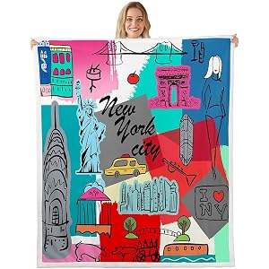 Statue of Liberty Fleece Throw Blanket - New York Cityscape Sherpa Blanket for Bed, Sofa, Couch - Famous City Scene - Plush, Fuzzy - 40"x50"