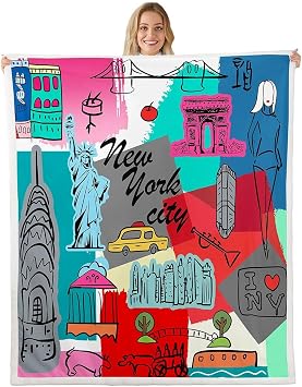 Statue of Liberty Fleece Throw Blanket - New York Cityscape Sherpa Blanket for Bed, Sofa, Couch - Famous City Scene - Plush, Fuzzy - 40"x50"