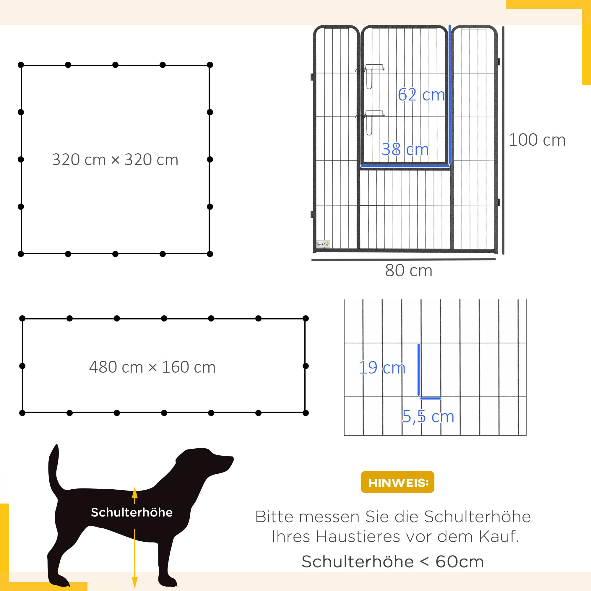 PawHut Parc pour chiot - 16 pièces - 100 cm de haut - Pliable - Avec 2 portes verrouillables - En acier - Pour grands chiens - Pour l'intérieur et l'extérieur - Pour le camping, le jardin, la