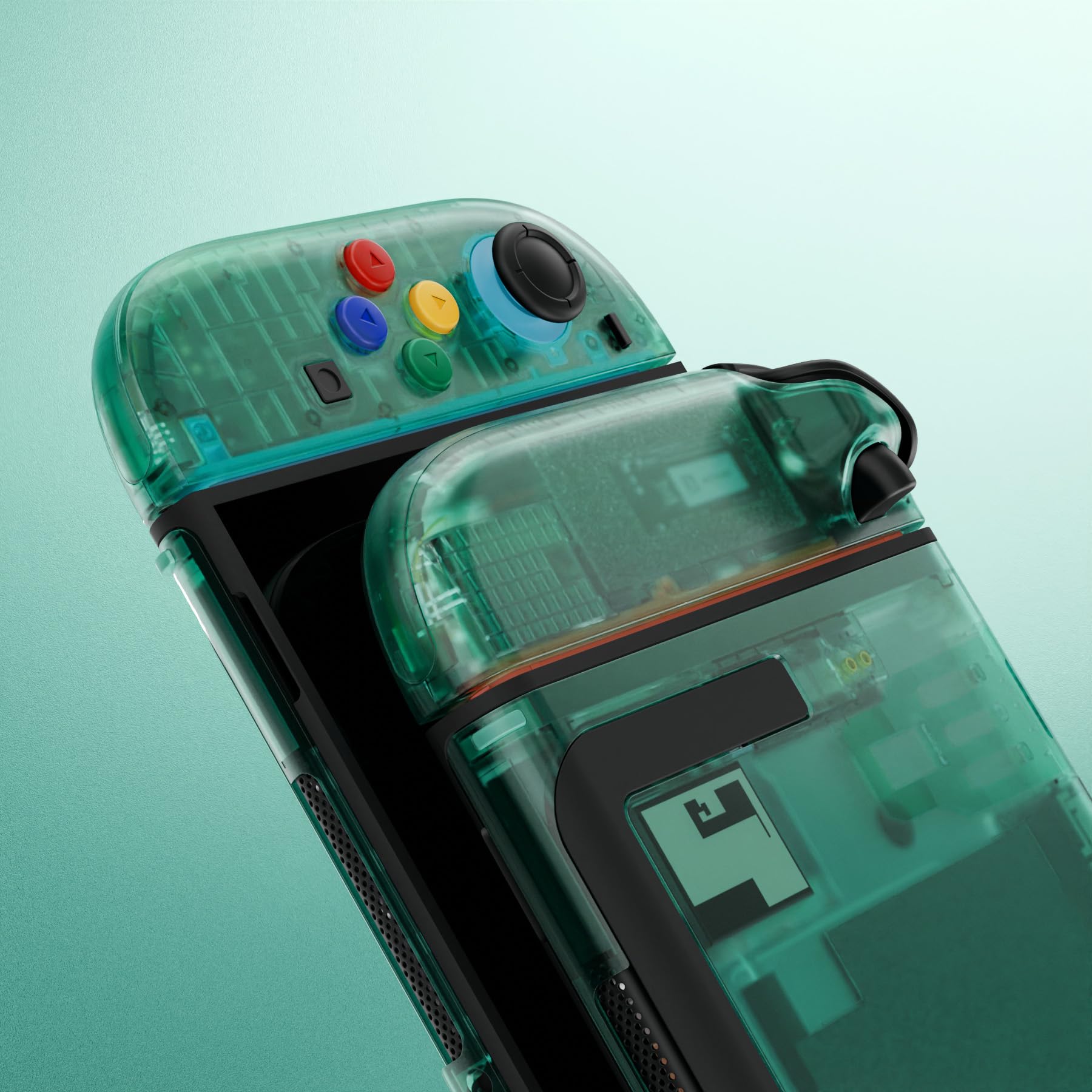 eXtremeRate Accessori per Nintendo Switch 2, Cover Posteriore Console Tasti Kit Joycon 2 Ricambio per Nintendo Switch 2, Senza Joycon e Console - Trasparente Verde Smeraldo