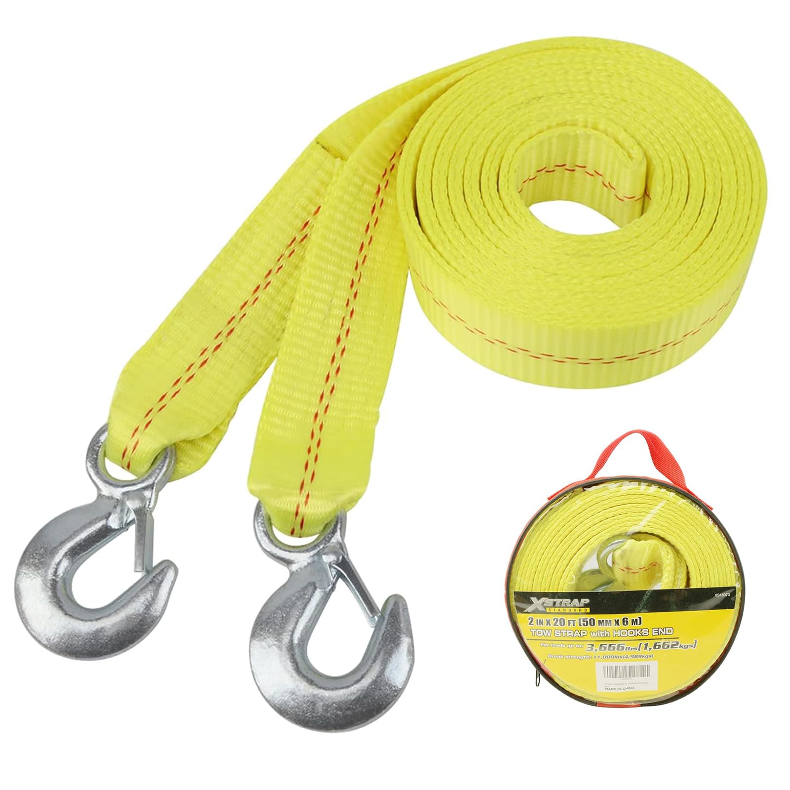 XSTRAP Standard Abschleppgurt mit Haken, 5,1 cm x 6,8 m, Rückgewinnungsgurt, 5 kg, bruchverstärktes Abschleppseil zum Abschleppen von Fahrzeugen im Notfall am Straßenrand