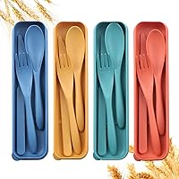 DYRICH Reusable Wheat Straw Travel Utensils Set with Case - 4 Eco-Friendly Portable Forks Spoons Knives for Camping Picnic Kids Adults