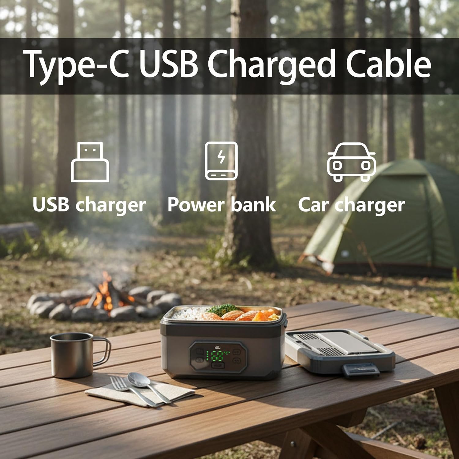 Smart Electric Heated Lunch Box for Men,Cordless Heated Lunch Box for Adults,Wireless Food Warmer Lunchbox,6.8 Cups Food Container,Rechargeable 24000 mAh Battery,Heating Timer and Reservation Design