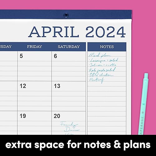 Miniatura 5 de PAPERAGE Calendario 2024-12 meses (negro y blanco), calendario minimalista de pared y escritorio con vistas mensuales y planes anuales, grande (17 x