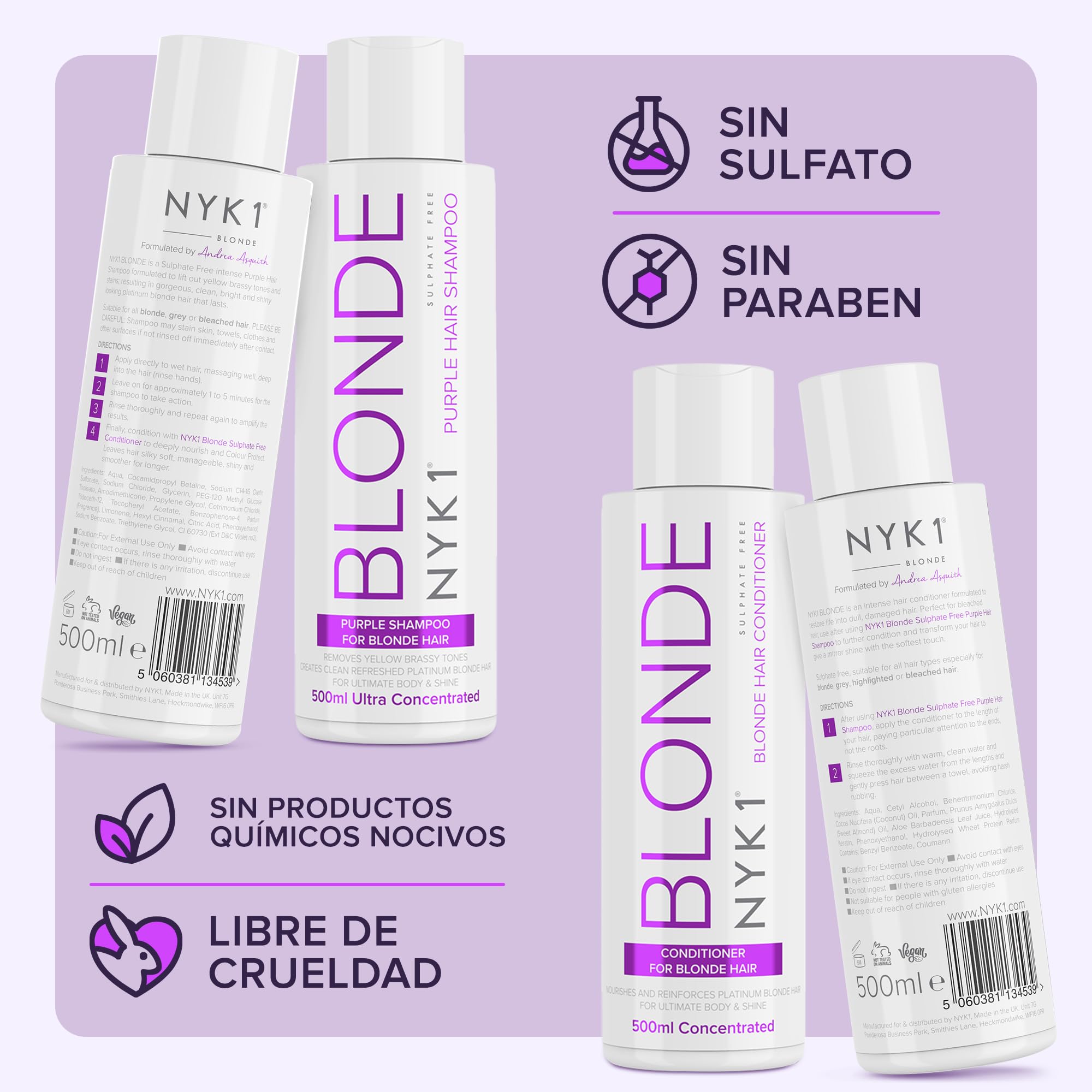 NYK1 Set de Champú y Acondicionador Violeta NO MORE BRASS | 500ml x2