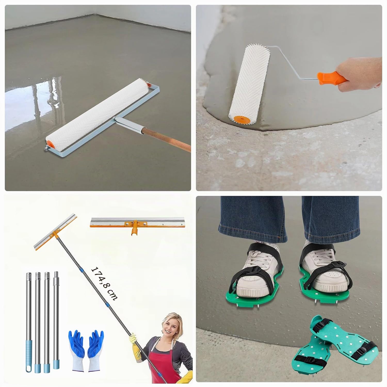 Kit De Instalación De Suelos De Resina Epoxi, Que Incluye Rodillo, Rastrillo De Nivelación Autonivelante De Acero Inoxidable, Zapatos Con Clavos, Guantes, Espátula y Barra Extensible