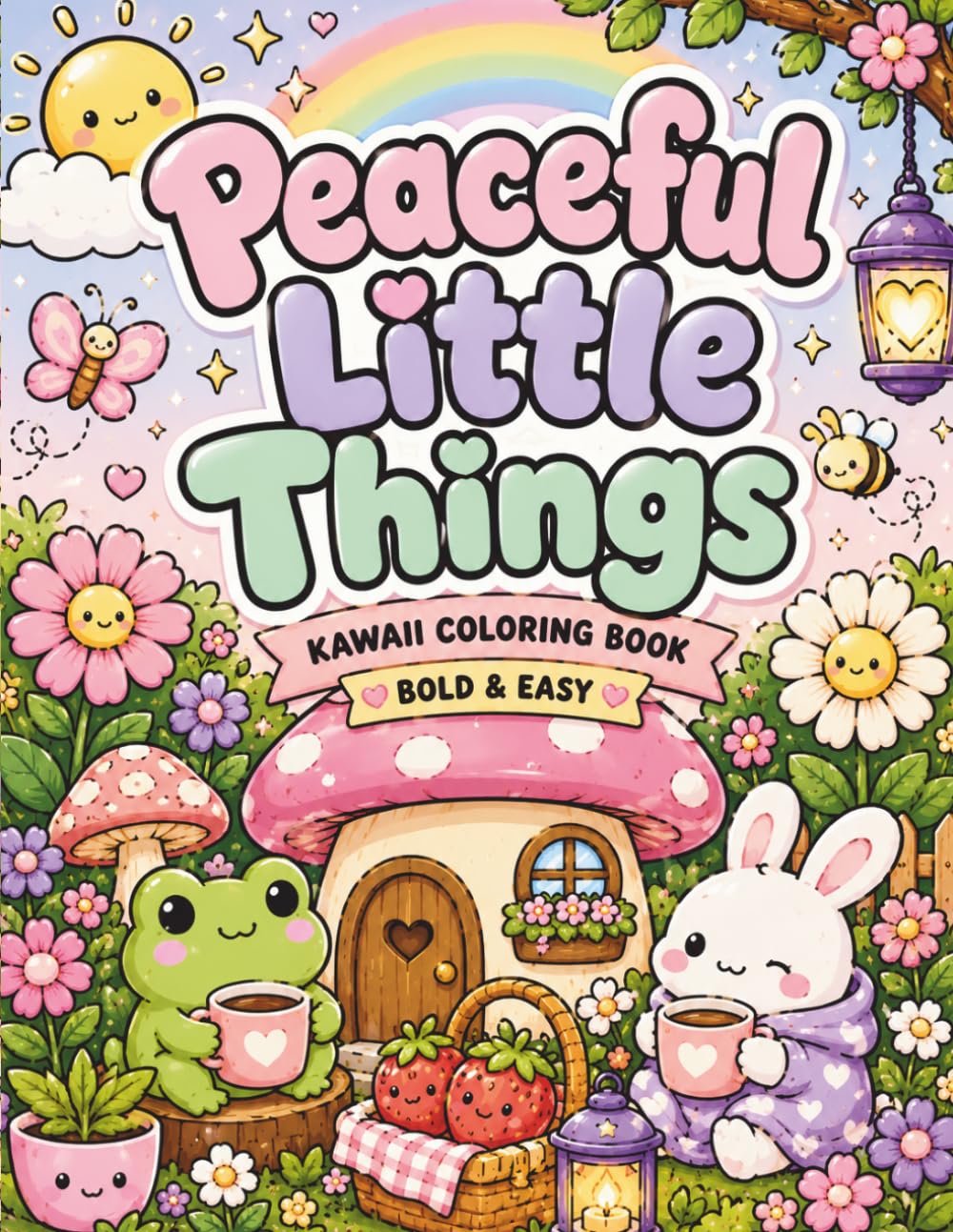 Peaceful Little Things: Kawaii Coloring Book Bold & Easy