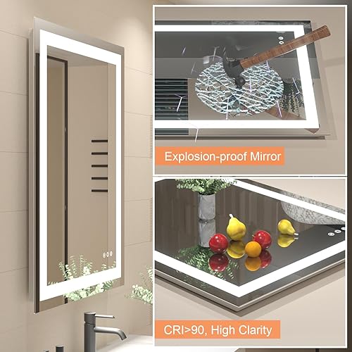 Miniatura 5 de Espejo LED de 32 x 24 pulgadas para baño, espejo de baño antivaho con luces, cálidonaturalfrío, 3 colores, espejo de baño con iluminación regulable