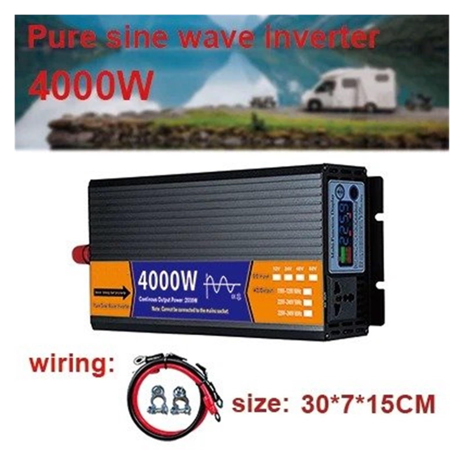 Inversor Onda Sinusoidal Pura con Transformador Voltaje Pantalla LCD Solar CC 12 V/24 V/48 V/60 V A CA 110 V/220 V 2000 W 3000 W 4000 W 5000 W Portátil(12V,110V-120V 60HZ,4000W)