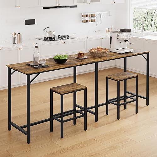 Miniatura 3 de Juego de mesa y sillas de bar de 70.9 pulgadas, juegos de mesa y sillas de comedor, mesa de 3 piezas de altura de mostrador y 2 taburetes, mesa